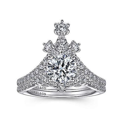14K White Gold Round V Shape Diamond Engagement Ring (Setting Only)