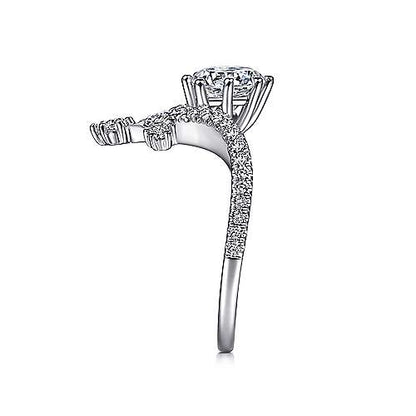 14K White Gold Round V Shape Diamond Engagement Ring (Setting Only)
