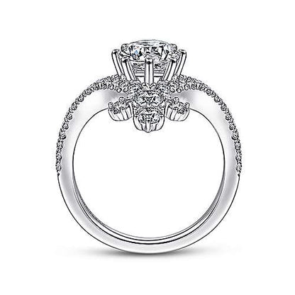 14K White Gold Round V Shape Diamond Engagement Ring (Setting Only)