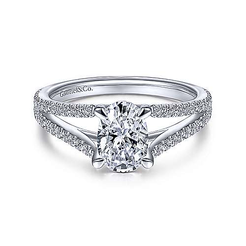 14K White Gold Oval Diamond Engagement Ring (Setting Only)