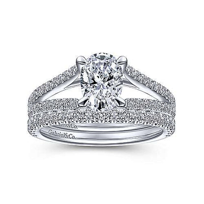 14K White Gold Oval Diamond Engagement Ring (Setting Only)