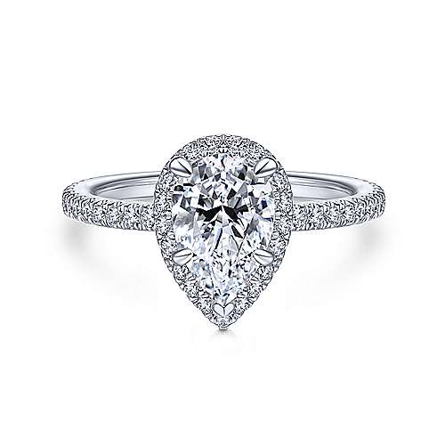 14K White Gold Pear Shape Halo Diamond Engagement Ring (Setting Only)