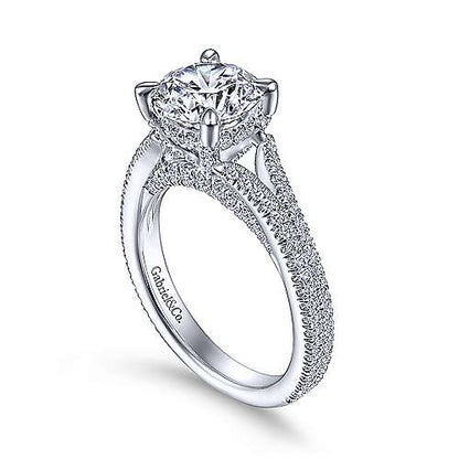 18K White Gold Split Shank Round Diamond Engagement Ring (Setting Only)