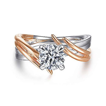 14K White-Rose Gold Bypass Round Diamond Engagement Ring (Setting Only)