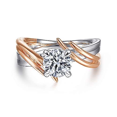 14K White-Rose Gold Bypass Round Diamond Engagement Ring (Setting Only)