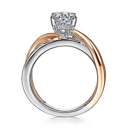 14K White-Rose Gold Bypass Round Diamond Engagement Ring (Setting Only)