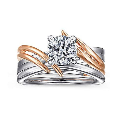 14K White-Rose Gold Bypass Round Diamond Engagement Ring (Setting Only)