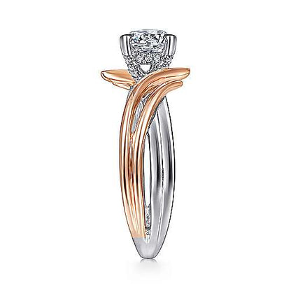 14K White-Rose Gold Bypass Round Diamond Engagement Ring (Setting Only)