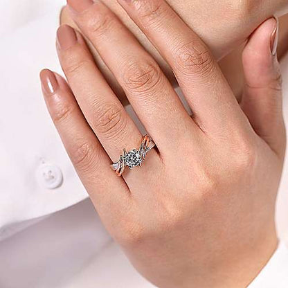 14K White-Rose Gold Bypass Round Diamond Engagement Ring (Setting Only)