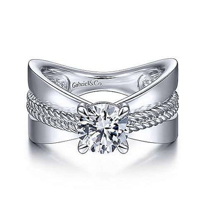 14K White Gold Split Shank Round Diamond Engagement Ring (Setting Only)