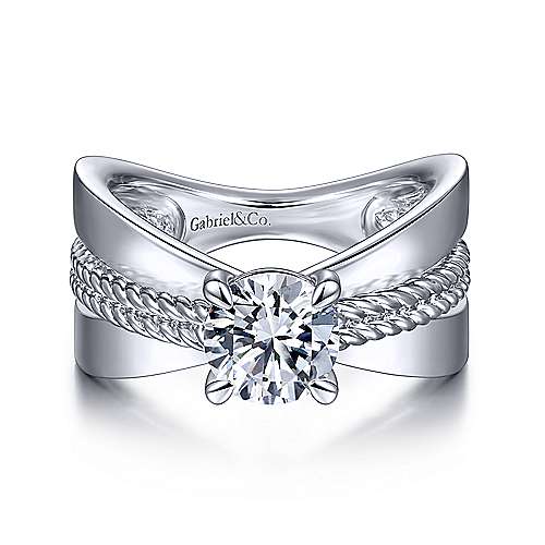 14K White Gold Split Shank Round Diamond Engagement Ring (Setting Only)