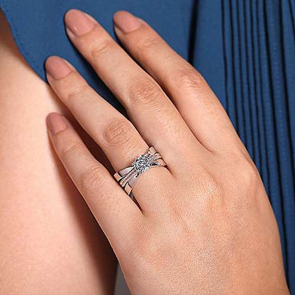 14K White Gold Split Shank Round Diamond Engagement Ring (Setting Only)