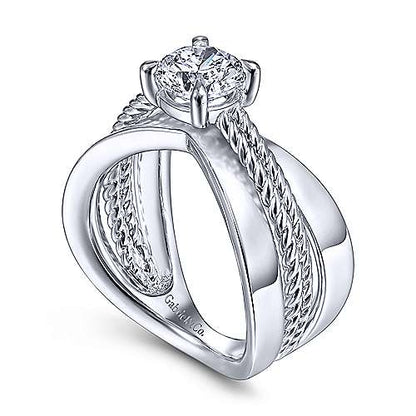 14K White Gold Split Shank Round Diamond Engagement Ring (Setting Only)