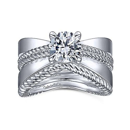 14K White Gold Split Shank Round Diamond Engagement Ring (Setting Only)