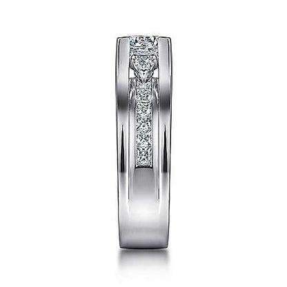 14K White Gold Wide Band Round Diamond Engagement Ring (Setting Only)