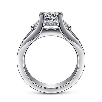 14K White Gold Wide Band Round Diamond Engagement Ring (Setting Only)