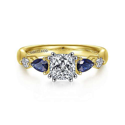14K Cushion Cut Five Stone Sapphire and Diamond Engagement Ring (Setting Only)