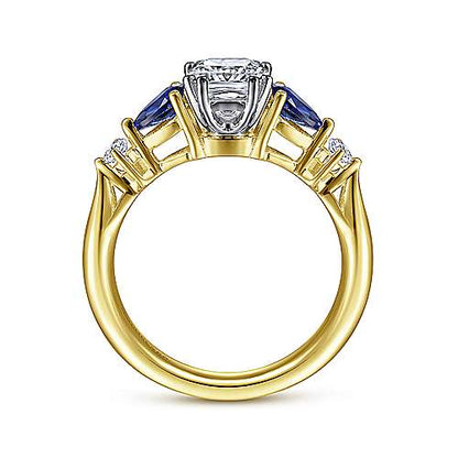 14K Cushion Cut Five Stone Sapphire and Diamond Engagement Ring (Setting Only)