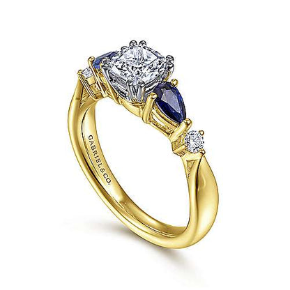 14K Cushion Cut Five Stone Sapphire and Diamond Engagement Ring (Setting Only)