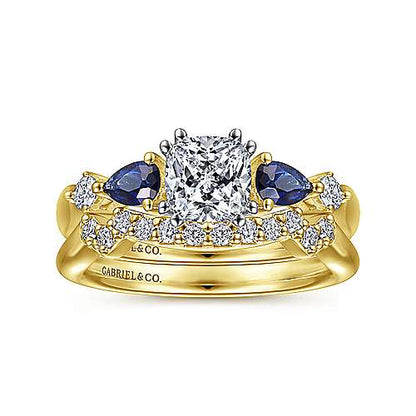 14K Cushion Cut Five Stone Sapphire and Diamond Engagement Ring (Setting Only)