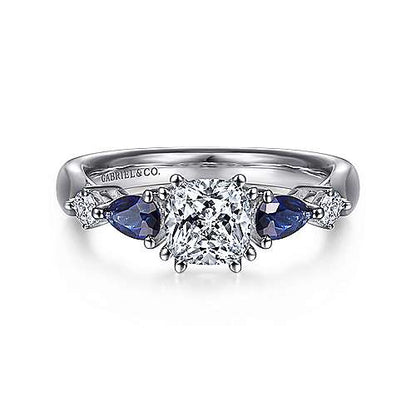 14K Cushion Cut Five Stone Sapphire and Diamond Engagement Ring (Setting Only)