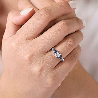 14K Cushion Cut Five Stone Sapphire and Diamond Engagement Ring (Setting Only)