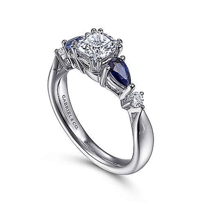14K Cushion Cut Five Stone Sapphire and Diamond Engagement Ring (Setting Only)