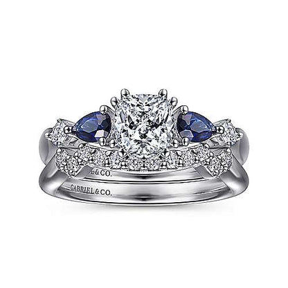 14K Cushion Cut Five Stone Sapphire and Diamond Engagement Ring (Setting Only)