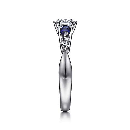 14K Cushion Cut Five Stone Sapphire and Diamond Engagement Ring (Setting Only)