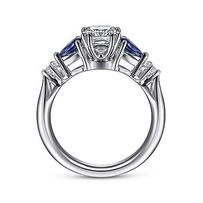 14K Cushion Cut Five Stone Sapphire and Diamond Engagement Ring (Setting Only)