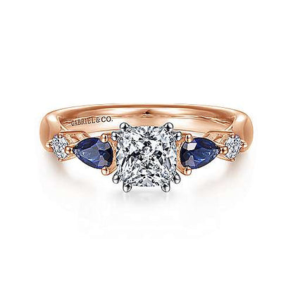 14K Cushion Cut Five Stone Sapphire and Diamond Engagement Ring (Setting Only)