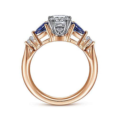 14K Cushion Cut Five Stone Sapphire and Diamond Engagement Ring (Setting Only)