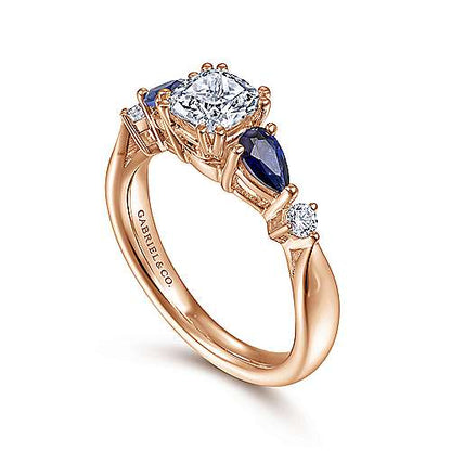 14K Cushion Cut Five Stone Sapphire and Diamond Engagement Ring (Setting Only)