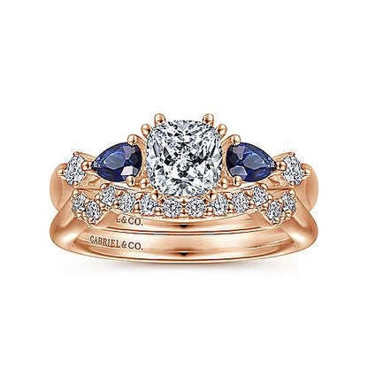 14K Cushion Cut Five Stone Sapphire and Diamond Engagement Ring (Setting Only)
