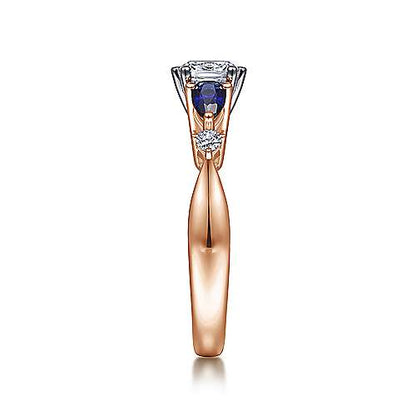 14K Cushion Cut Five Stone Sapphire and Diamond Engagement Ring (Setting Only)