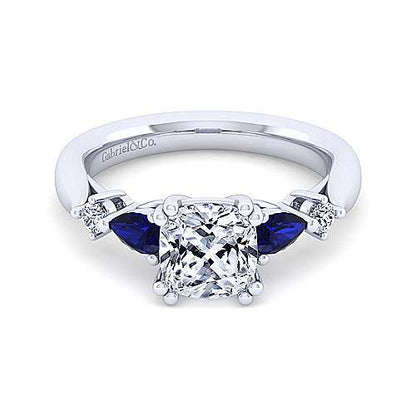 14K Cushion Cut Five Stone Sapphire and Diamond Engagement Ring (Setting Only)