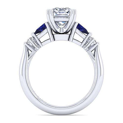14K Cushion Cut Five Stone Sapphire and Diamond Engagement Ring (Setting Only)