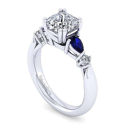 14K Cushion Cut Five Stone Sapphire and Diamond Engagement Ring (Setting Only)