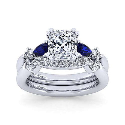 14K Cushion Cut Five Stone Sapphire and Diamond Engagement Ring (Setting Only)