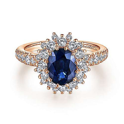 14K Oval Halo Diamond and Sapphire Engagement Ring (Setting Only)