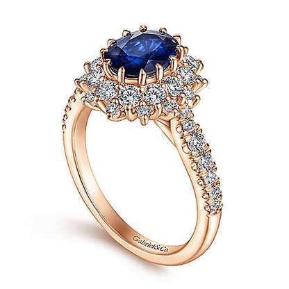 14K Oval Halo Diamond and Sapphire Engagement Ring (Setting Only)