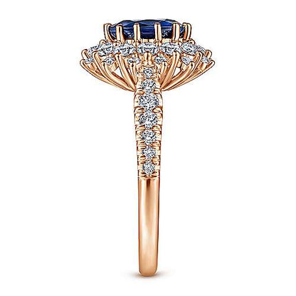 14K Oval Halo Diamond and Sapphire Engagement Ring (Setting Only)