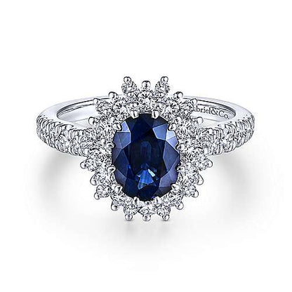 14K Oval Halo Diamond and Sapphire Engagement Ring (Setting Only)