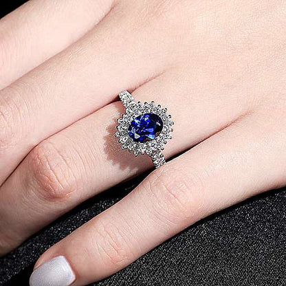 14K Oval Halo Diamond and Sapphire Engagement Ring (Setting Only)