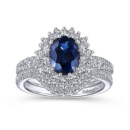 14K Oval Halo Diamond and Sapphire Engagement Ring (Setting Only)
