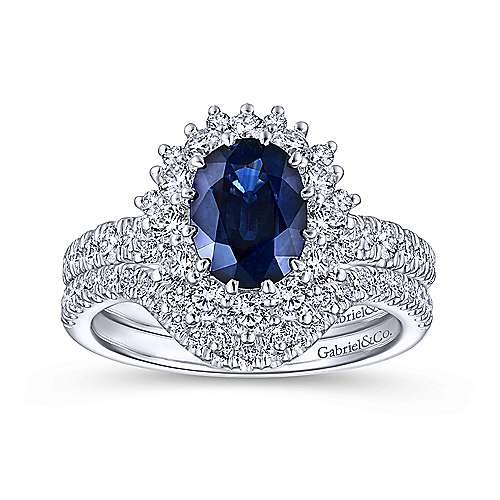 14K Oval Halo Diamond and Sapphire Engagement Ring (Setting Only)