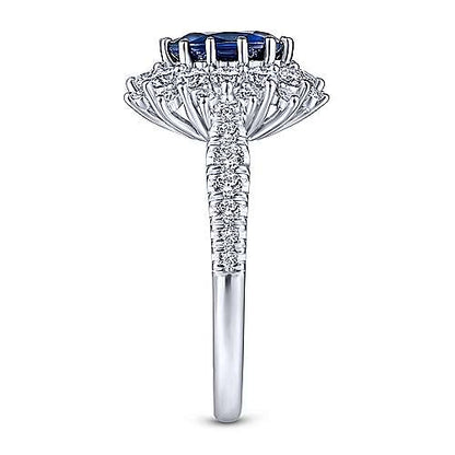 14K Oval Halo Diamond and Sapphire Engagement Ring (Setting Only)