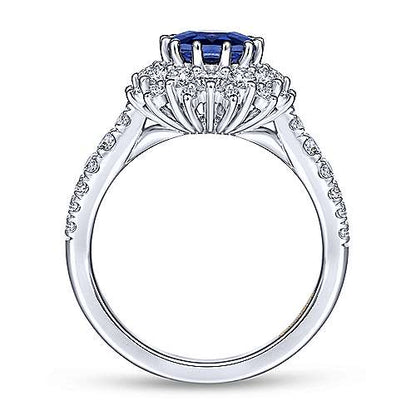 14K Oval Halo Diamond and Sapphire Engagement Ring (Setting Only)