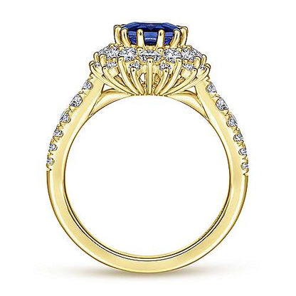 14K Oval Halo Diamond and Sapphire Engagement Ring (Setting Only)