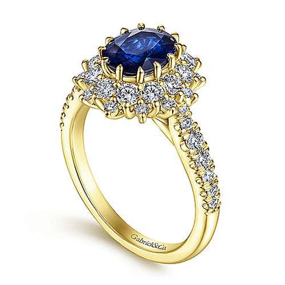 14K Oval Halo Diamond and Sapphire Engagement Ring (Setting Only)